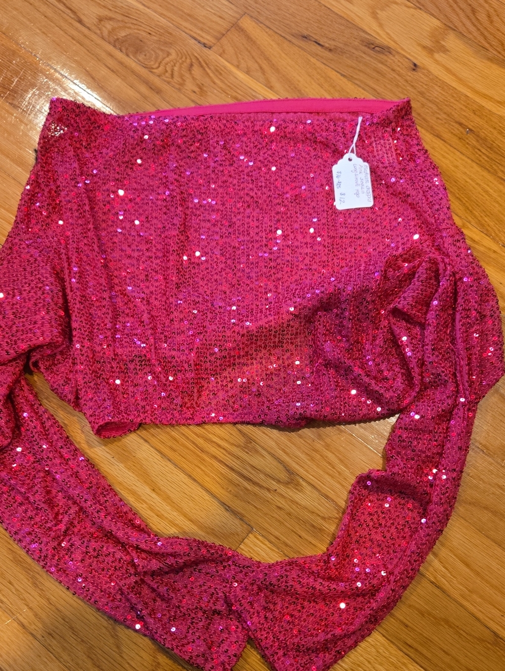 Source Unknown Hot Pink Sequin Off-Shoulder Crop Sweater